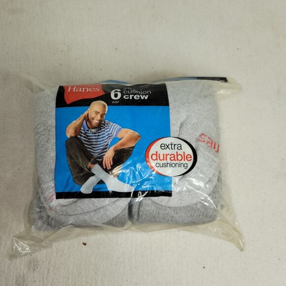 Vintage Hanes Fruit of the Loom Socks Mens Sz 6-12 Black Gray Cushioned Crew NWT - Picture 13 of 13